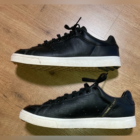 ADIDAS ADICROS - LEA BLACK/WHITE F33778 BLACK LEATHER GOLF SPIKELESS - Picture 4 of 8